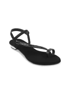 Metro Women Black Embellished One Toe Flats