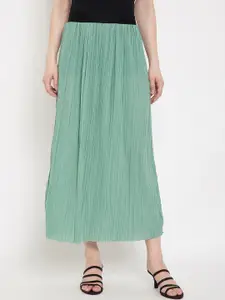 Camey Women Solid Accordion Pleated Flared Straight Midi Skirt
