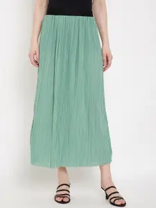 Camey Women Solid Accordion Pleated Flared Straight Midi Skirt