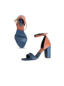 Bruno Manetti Navy Blue PU High-Top Block Sandals with Buckles
