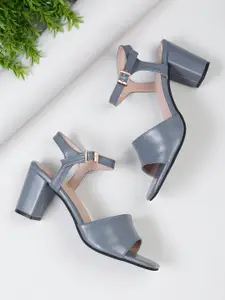 Bruno Manetti Grey PU Block Sandals with Buckles