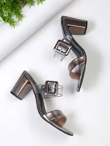 Bruno Manetti Grey PU Block Sandals with Buckles
