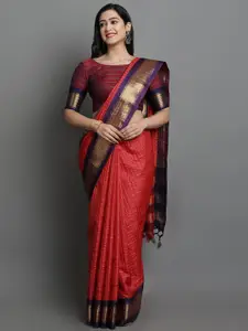 KALINI Red & Blue Checked Ikat Saree