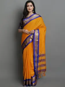 KALINI Gold-Toned & Blue Checked Zari Saree