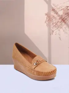 Metro Tan Wedge Pumps with Buckles