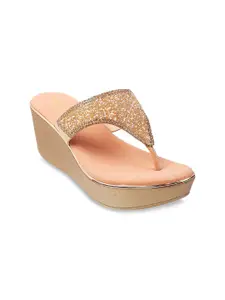 Metro Rose Gold Embellished Wedge Sandals