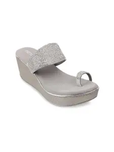 Metro Silver-Toned Wedge Sandals Heels