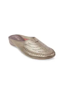 Metro Women Gold-Toned Mules with Laser Cuts Flats