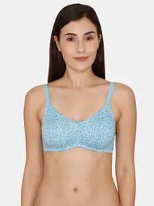 Rosaline by Zivame Yellow & Blue Floral Printed Non Padded Non Wired T-shirt Bra