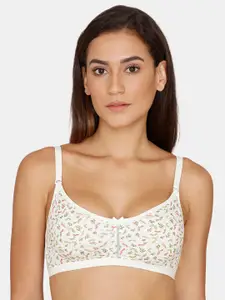 Rosaline by Zivame White Floral Printed Non-Padded T-shirt Bra