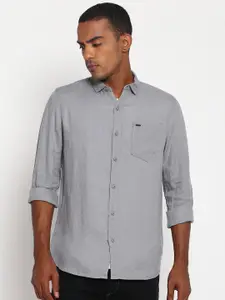 Lee Men Grey Classic Slim Fit Linen Casual Shirt
