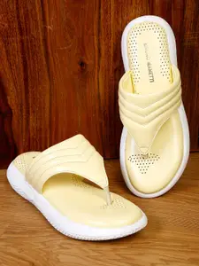 Bruno Manetti Women Yellow & White Open Toe Flats