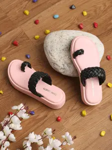 Bruno Manetti Women Pink & Black PU Comfort Sandals