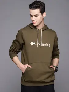 Columbia Men Olive Green Printed Hooded Sweatshirt