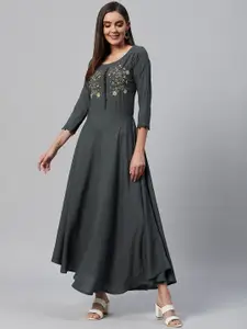 HIGHLIGHT FASHION EXPORT Charcoal Grey Ethnic Maxi Dress