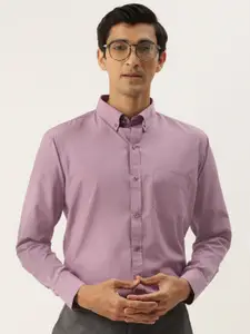 English Navy Men Mauve Solid Slim Fit Formal Shirt