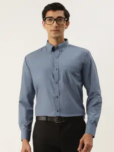 English Navy Men Blue Solid Slim Fit Formal Shirt