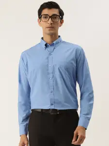 English Navy Men Blue Solid Slim Fit Formal Shirt