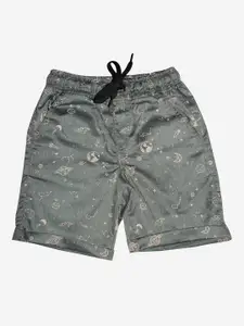 KiddoPanti Boys Grey Conversational Printed Shorts