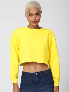FOREVER 21 Women Yellow Athletic Crop Sweatshirt