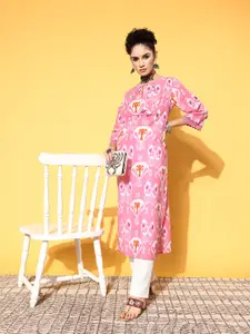 Moda Rapido Women Pink Cotton I-Spy Lace Kurta