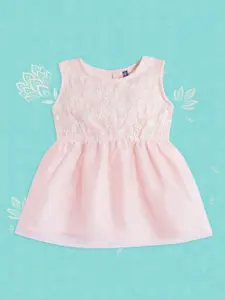 YK Infant Girls Pink & White Embroidered Tulle Dress