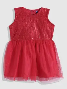 YK Infant Girls Red Sequined Sheer Dress