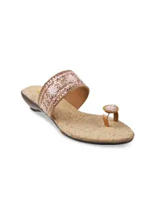 Mochi Women Gold-Toned & White Embellished Ethnic Comfort Heels