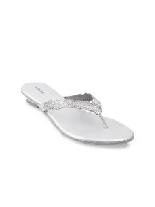 Mochi Silver-Toned Embellished Block Sandals