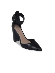 Call It Spring Black Textured Block Pumps with Buckles