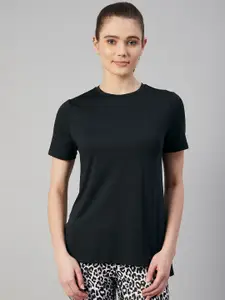 Marks & Spencer Women Black Solid T-shirt with Back Panel Detail