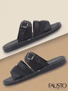 FAUSTO Men Black Solid Comfort Sandals