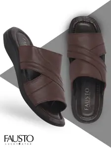 FAUSTO Men Brown Leather Comfort Sandals