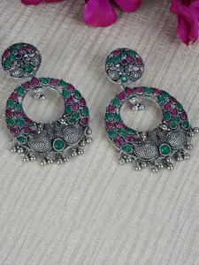 FIROZA Silver-Toned Circular Jhumkas Earrings