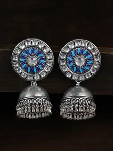 FIROZA Silver-Toned & Blue Dome Shaped Jhumkas Earrings