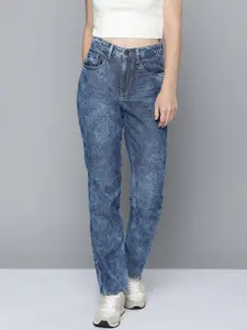HERE&NOW Women Blue High-Rise Acid Wash Pure Cotton Jeans