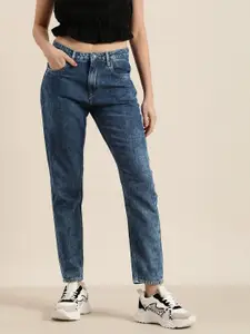 Moda Rapido Women Blue Mom Fit High-Rise Acid Wash Clean Look Jeans