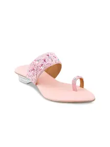 Mochi Pink Embellished Block Sandals