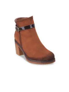 Mochi Brown Block Heeled Boots