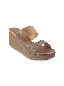 Mochi Gold-Toned Textured Wedge Sandals