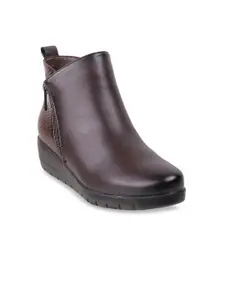 Mochi Women Brown Solid High-Top Flat Boots