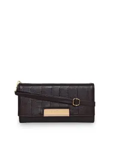 GIORDANO Women Brown & Gold-Toned Textured PU Two Fold Wallet
