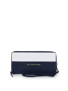 GIORDANO Women Navy Blue & White Colourblocked Zip Around Wallet
