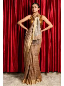 Charukriti Beige & Gold-Toned Woven Design Zari Saree