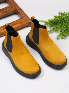 Bruno Manetti Women Yellow Colourblocked Suede Flat Boots