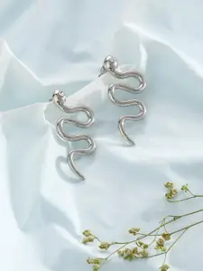 Just Peachy Silver-Plated Snake Shaped Drop Earrings