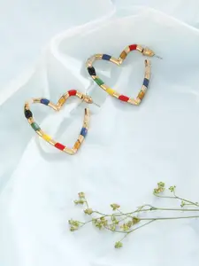 justpeachy Gold-Plated Red & Blue Heart Shaped Drop Earrings