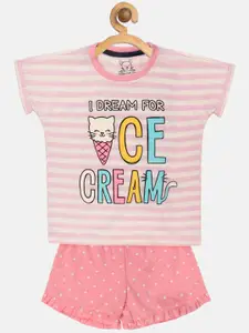 Lazy Shark Girls Pink Printed T-shirt with Shorts clothing set