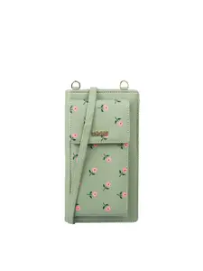 Mochi Women Green & Pink Floral Printed PU Card Holder with Sling Strap