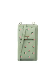Mochi Women Green & Pink Floral Printed PU Card Holder with Sling Strap